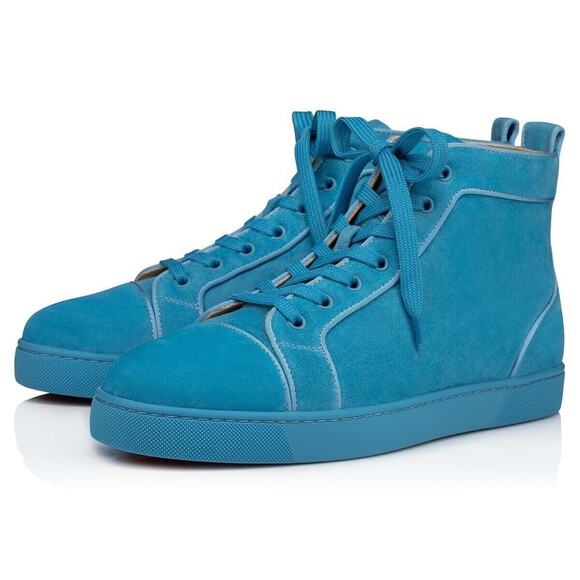 Christian Louboutin Louis Orlato Flat Panorama Blue High Top Sneaker 44.5 11.5 - Picture 1 of 12